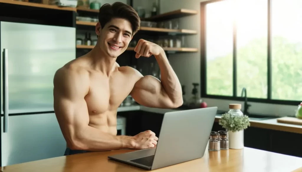 Sexy Man showing off his muscles and body on Webcam